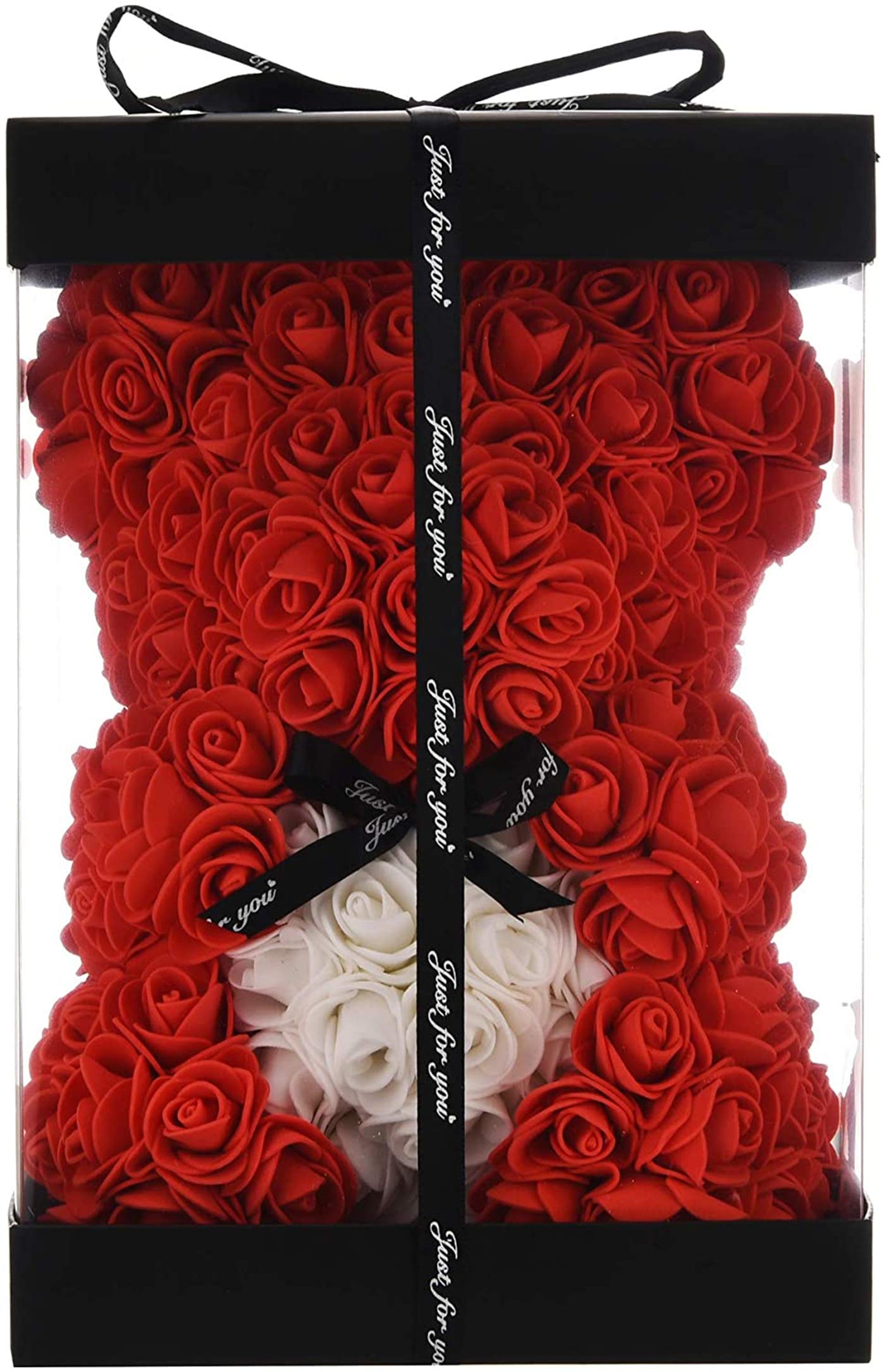 KWTValentine's Gift,Birthday Gifts, Rose Flower Bear-Hand Made Rose Teddy Bear Hug Hear,Gifts for mom, Gifts for Girls,Unique Giftst For Lover, 10 Inches Clear Gift Box Included (Red)