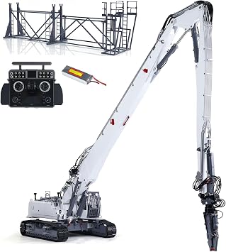 LESU 1/14 RC Hydraulic Demolition Excavator LR960 RTR Digger GPS Battery Radio Light System 13-Ways Directional Valve Hobby Grade Model for Ages 14+White-Black Track