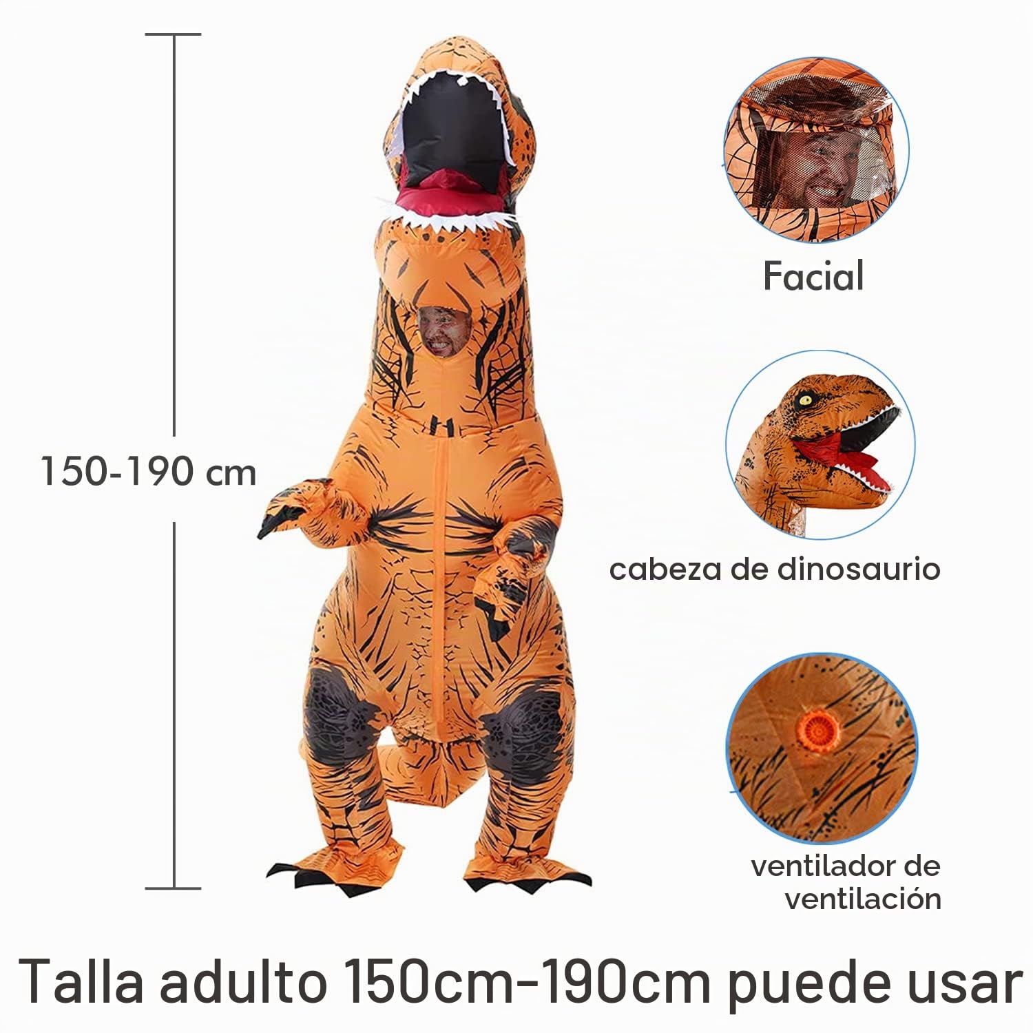 Disfraz, de dinosaurio, hinchable, para adulto y niño, para Halloween, fiesta, carnaval o navidad, para hombres y mujeres (150-190 cm)