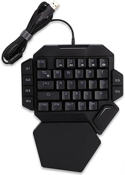 One Handed Gaming Keyboard, 35 Keys Portable Mini Keypad with Wrist Rest, RGB Backlit Blue , 6 Macro Recording Keys for PC