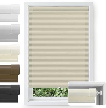No Drill Cordless Cellular Shades, 30s Easy Install Honeycomb Window Shades, Light Filtering Thermal Insulated Blinds for Bedroom Kitchen BathroomBeige, 34" W x 48" H