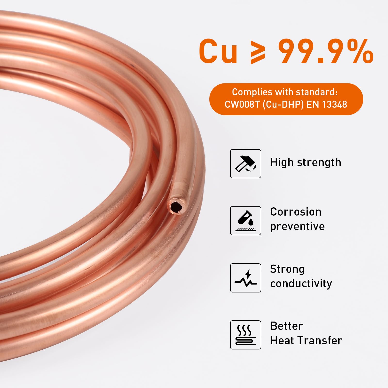 EXLECO Tubo de cobre suave OD 8mm x ID 6mm x Grosor 1mm. Tubo de cobre suave en anillo con buena ductilidad. Espiral de cobre, tubo de agua, tubo de gas, tubo