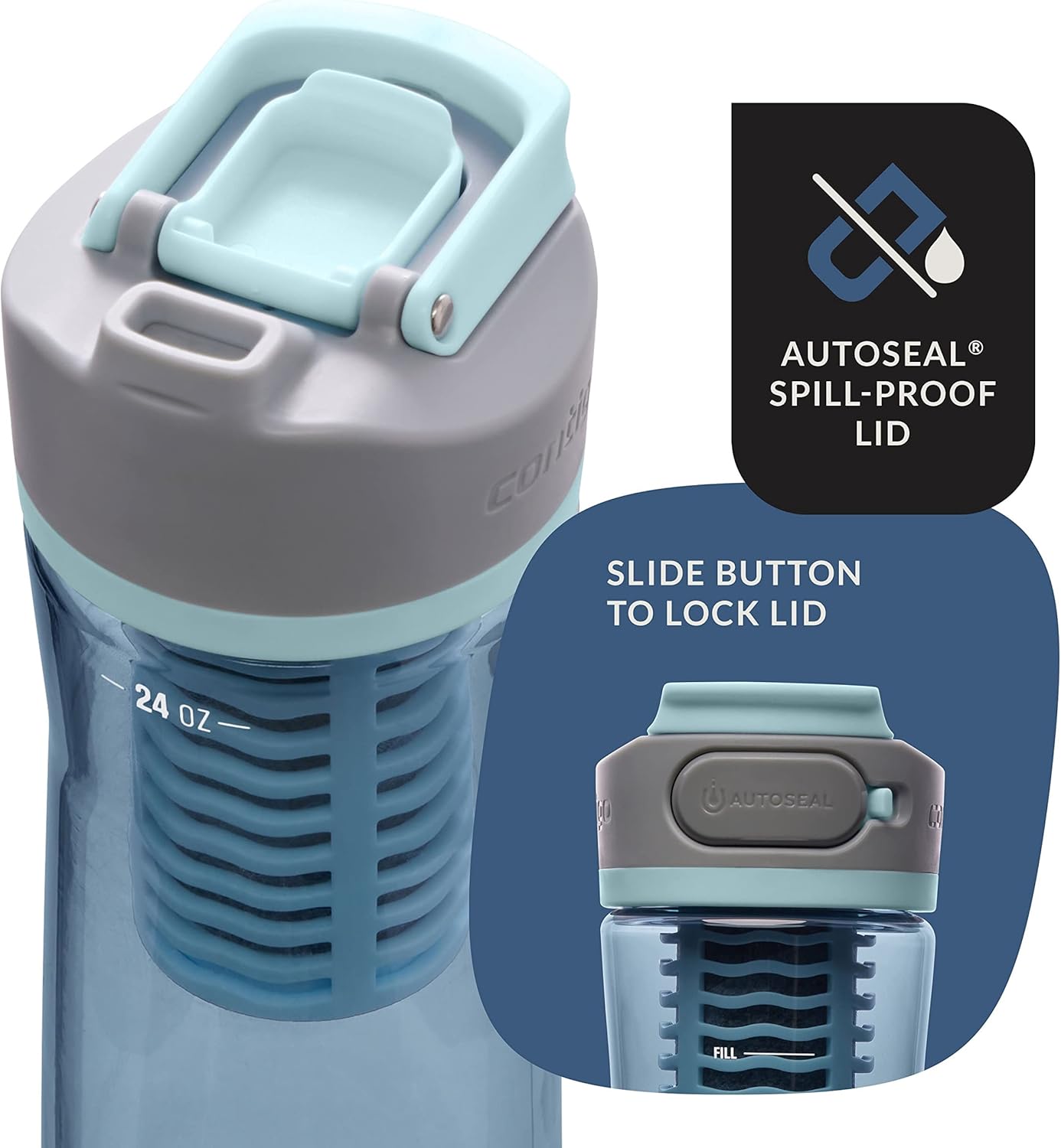 Contigo Clybourn Plastic FreeFlow Filter Water Bottle with AUTOSEAL spill-proof Lid 24oz., Dark Ice - Image 4