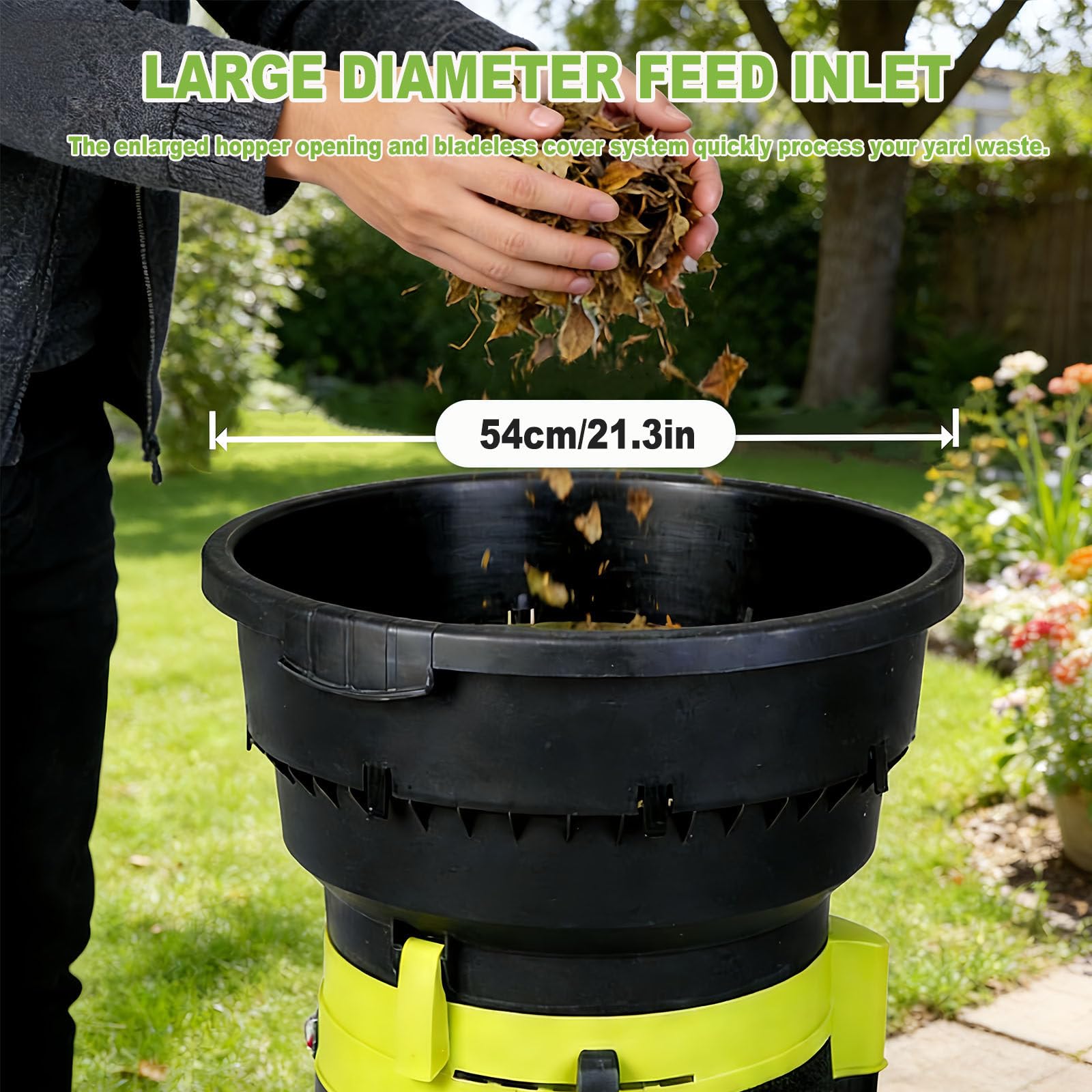 Trituradora eléctrica de hojas, trituradora de jardín de 2500 W con ruedas, 8000 RPM para limpieza de patio, incluye bolsa de almacenamiento, herramienta eficiente para cubrir hojas