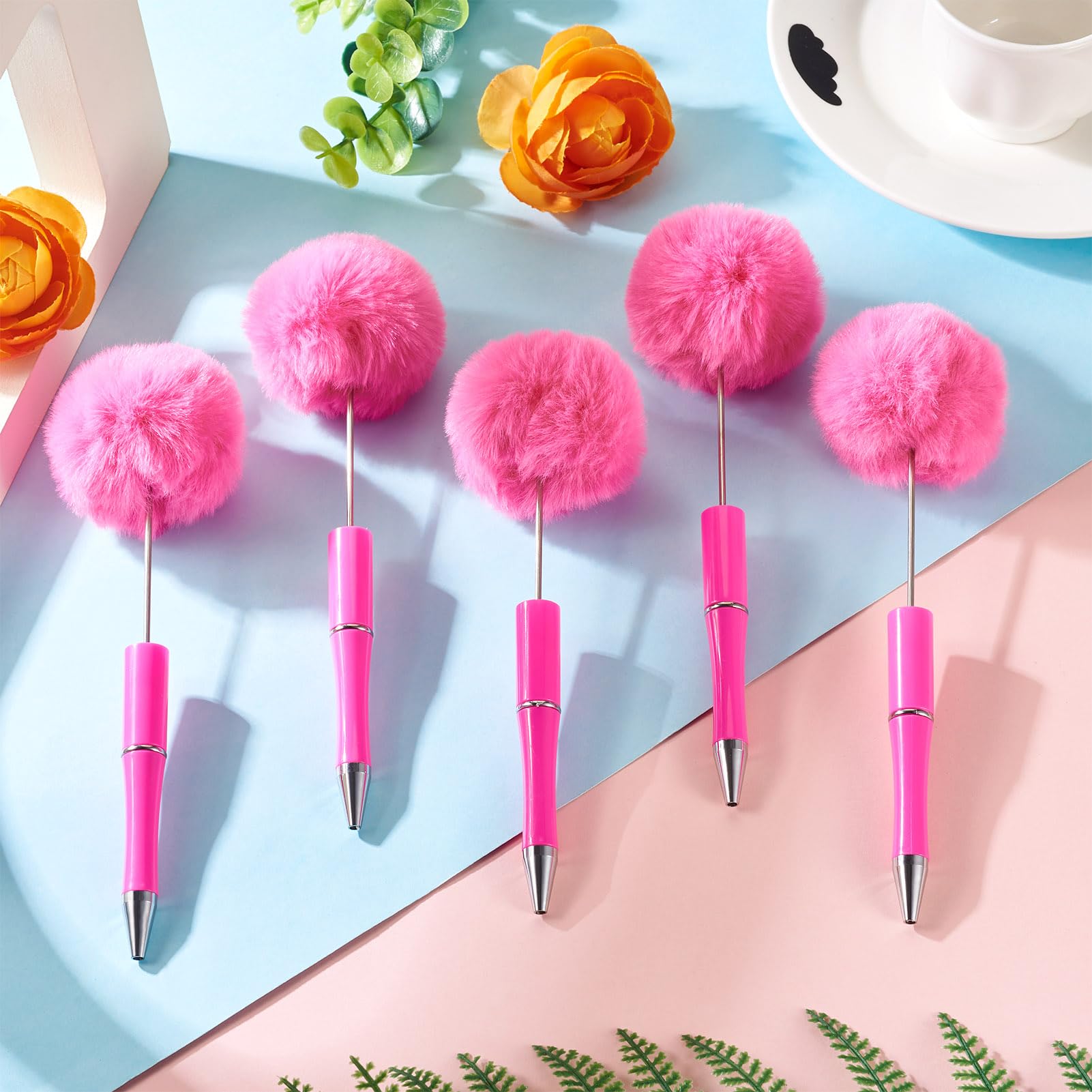 Beadthoven 10pcs Plush Beadable Pens Fluffy Ballpoint Pens Pom Pom Ball-Point Pens for DIY Personalized Beaded Pen Rollerball Pen Office School Supplies - Image 4
