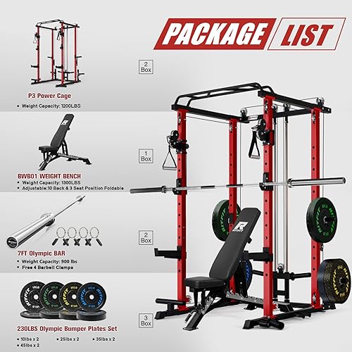 Miniatura 2 de RitFit Multi-Function Garage & Home Gym Package Includes 1200LBS Power Cage PPC03/P3 with Cable Crossover System, Weight Bench, Olympic Barbell