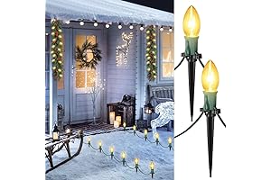 38FT C9 Warm Yellow Christmas Path Lights Stakes, 25 Big Stake Lights...