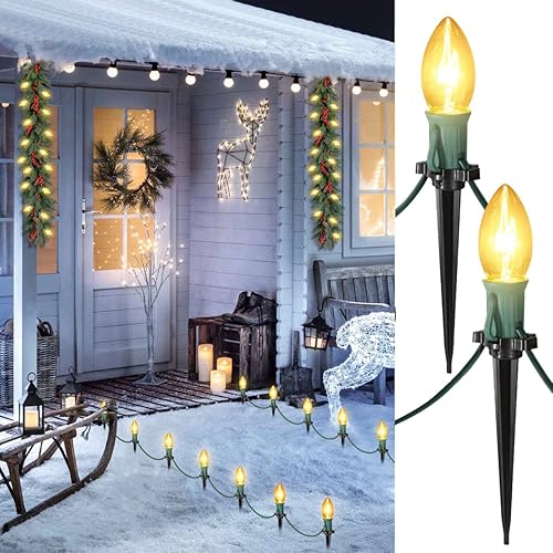 Luces de Navidad C9 de 38 pies luces de Navidad para exteriores luces de Navidad grandes de color amarillo cálido vintage para pasarela de Navidad