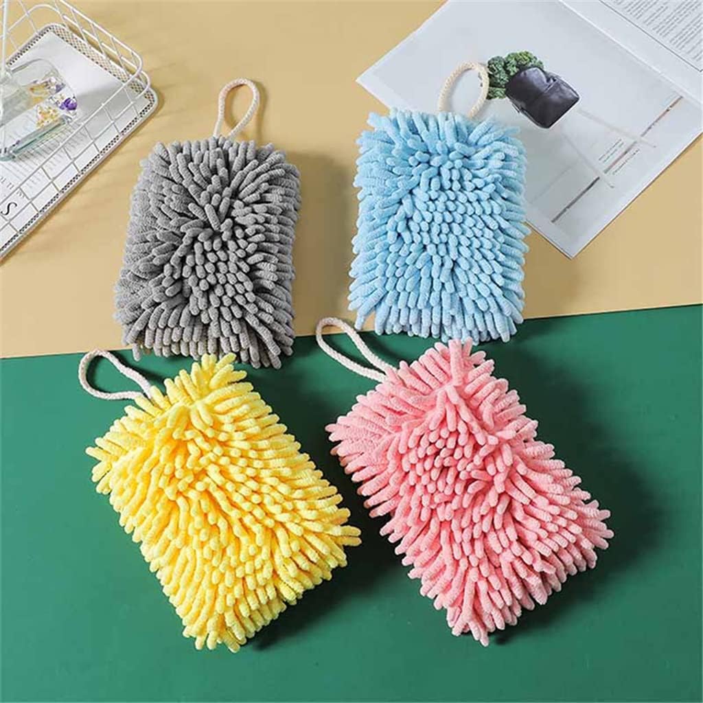 Hand Towel Kitchen Bathroom Hand Towel Ball with Hanging Loop Fiber Cloth Kitchen Towel(E)