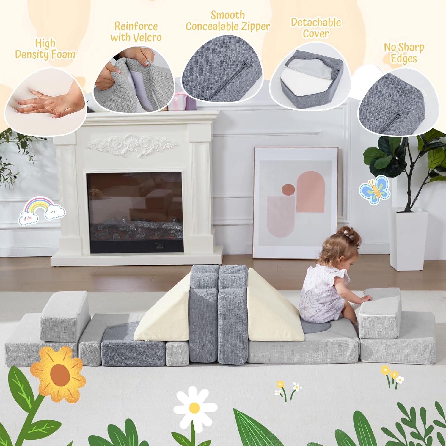 Foam Climbing Toys for Toddlers, 13pcs Climb and Crawl Activity Playset, Soft Play Climbing Blocks for Toddlers, Indoor Crawling Sliding Toys, High-Density Foam Play Structures for Playroom