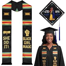 Dunzoom 2026 Kente Graduation Stole and Cap Black Girl Magic Stole Sash African Inspirational Custom Women