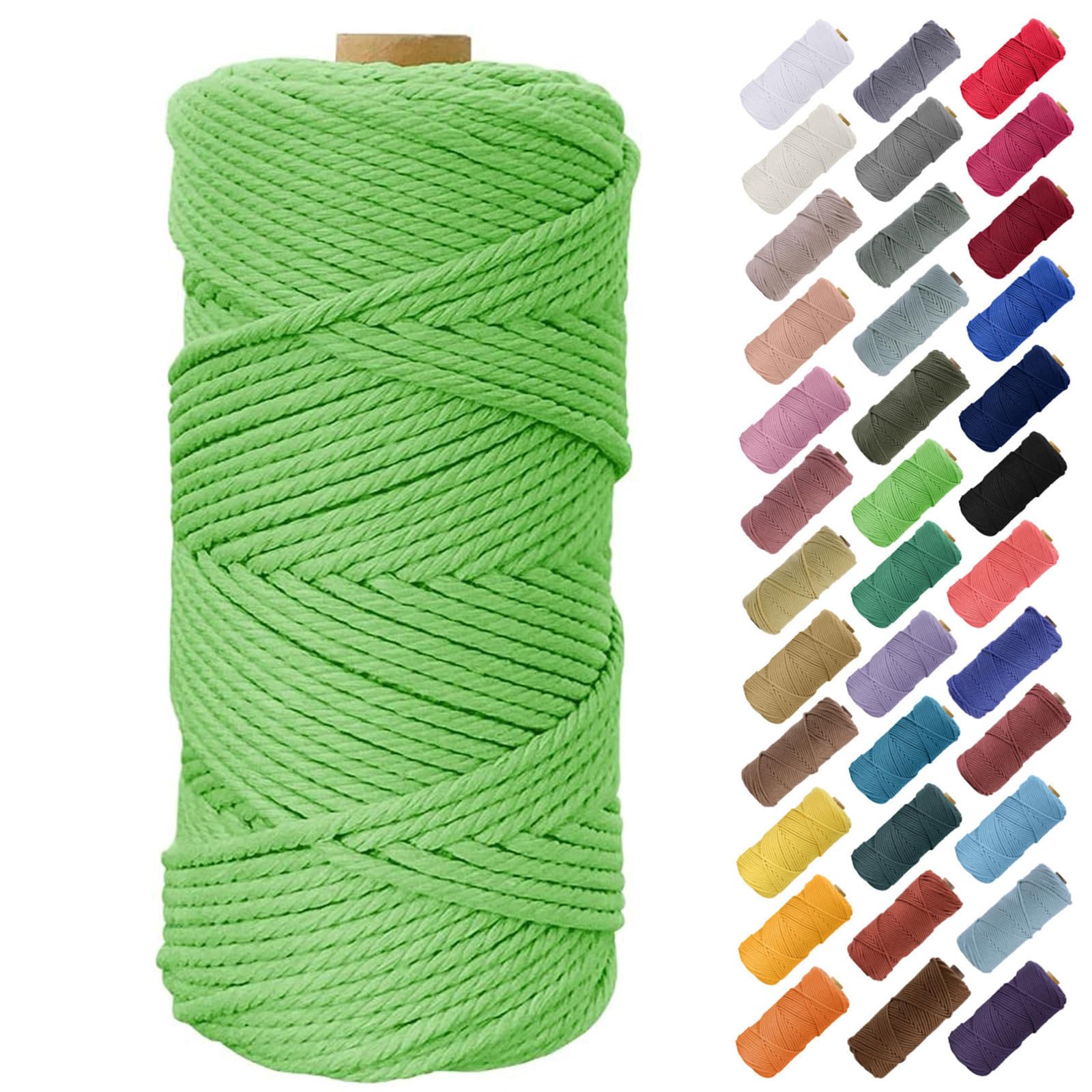 Binwat 5mm x100m Macrame Cord Thick Natural Cotton Cord DIY Crafts Yarn Thread Twisted Spool Twine String Cotton Rope for Wall Hanging,Plant Hangers,Knitting,Decorative Projects(Grass green)