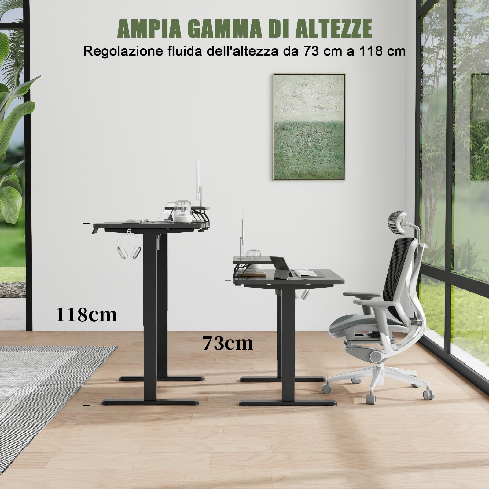 Devoko 120 x 60 cm Scrivania Regolabile in Altezza Supporto per Monitor | Regolabile con 2 Altezze di Memoria, Per Camera da Letto, Studio, Ufficio, Nero