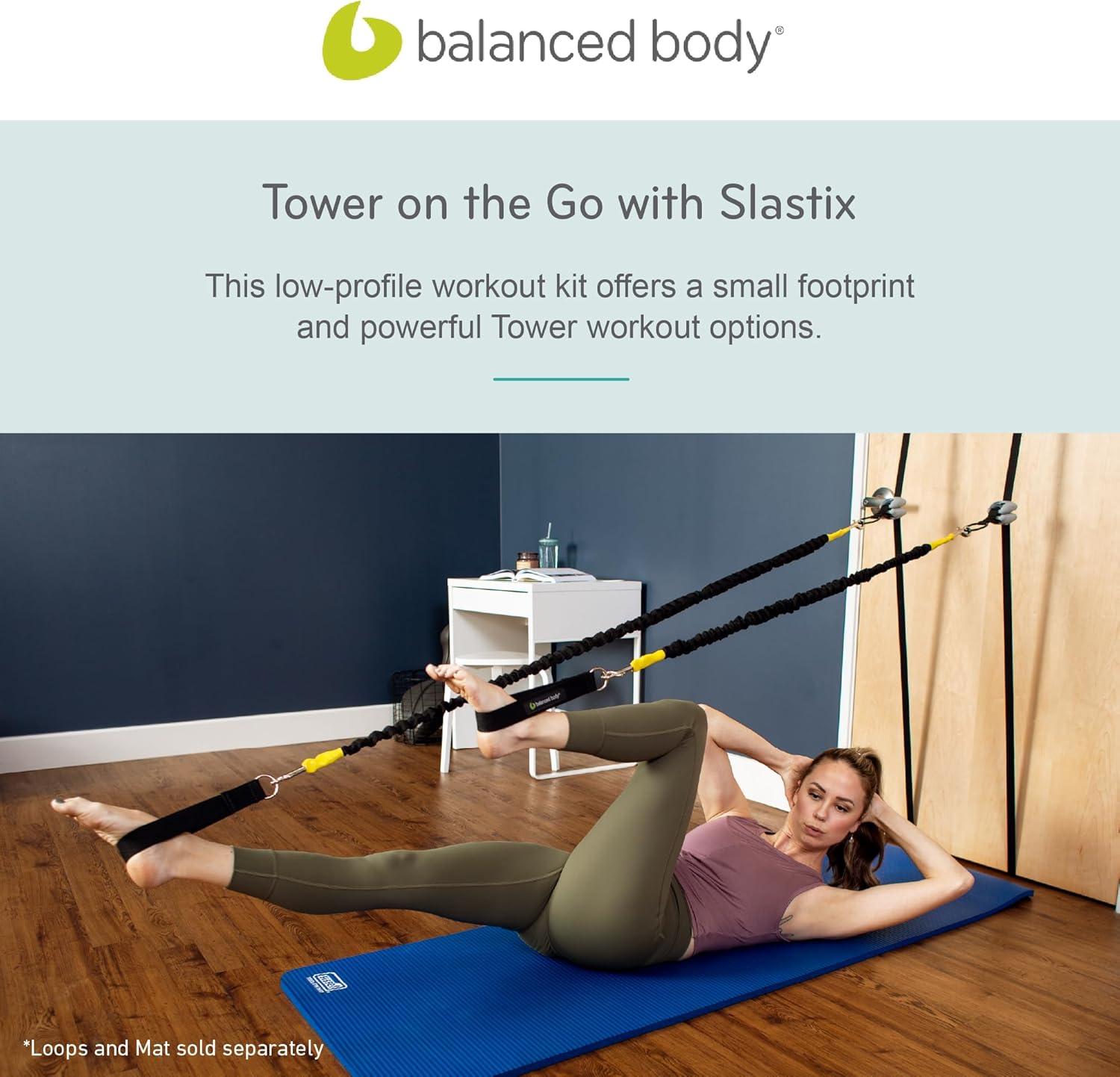 Balanced Body Tower on The Go with 2 Springs or Slastix Resistance Bands, Pilates Bands, Home Pilates Workout Equipment