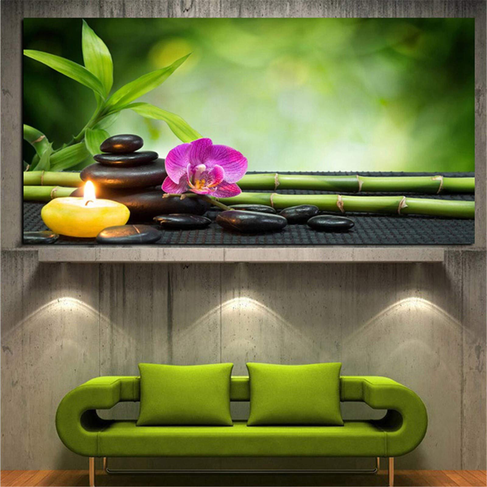Peinture Diamant 5D Bougie Bambou Grand Format 32x88" Carré