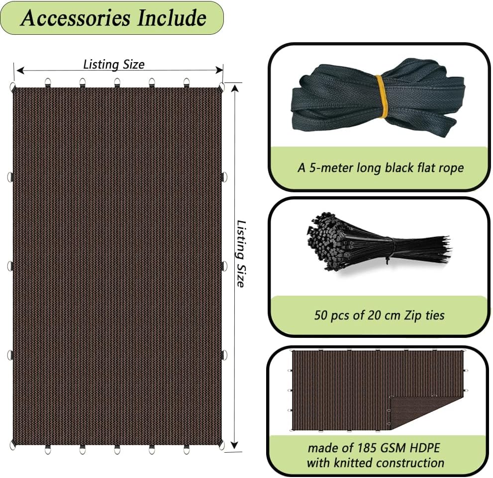 JUNFLYING Sun Shade Cloth 6x20 FT, UV-Blocking Breathable Outdoor Shade Fabric, Tear & Fade Resistant Rectangle Sunshade Cover for Patio, Pergola, Backyard, Deck and Garden. Mocha