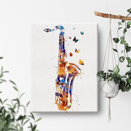 Miniatura 4 de Saxofón, acuarela, instrumento musical, arte de saxofón, lienzo para decoración de pared del hogar, obras de arte enmarcadas, regalos de