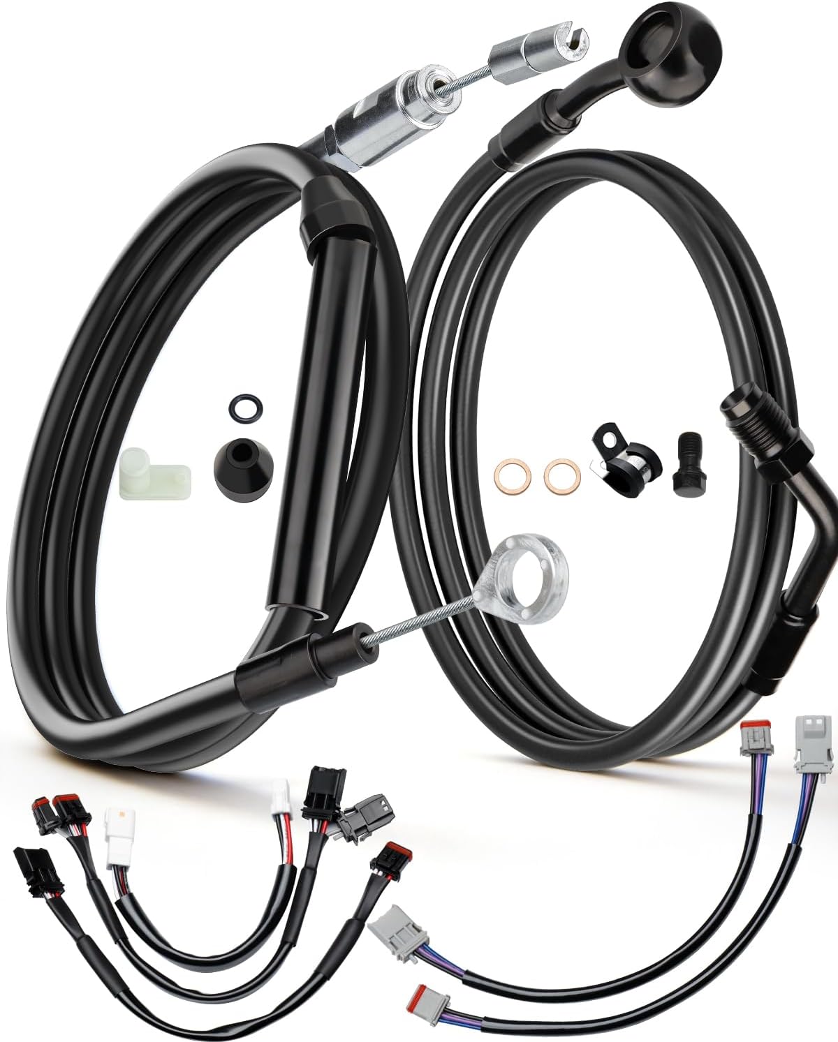 MoKitDora Softail Handlebar Extended Cable Kit 12" Clutch Cable Brake Line Throttle Wire CAN-Bus Turn Signal Harness for 2020-2025 Low Rider S 2022-2025 Low Rider ST 2018-2024 Fat Bob 114, Black
