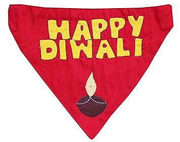 Lana Paws Handmade Happy Diwali Silk Dog Bandana/Dog Scarf/Dog Gift (Adjustable)