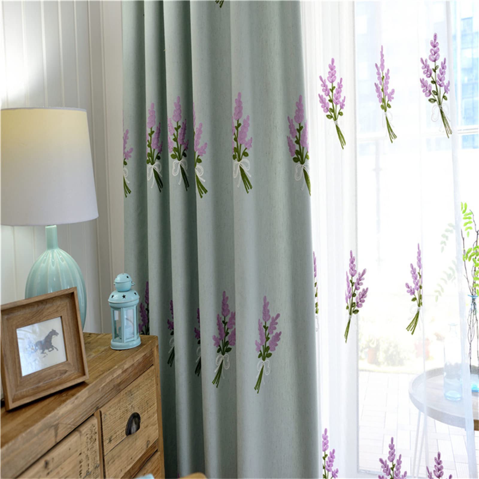 Translúcida Cortinas Visillo con Ollaos, Flor bordada púrpura cortina de voile con bordadas,juego de 1 cortinas, de la luz Solar Mientras Protege Algo de privacidad para salón Habitacion 1x220x270CM