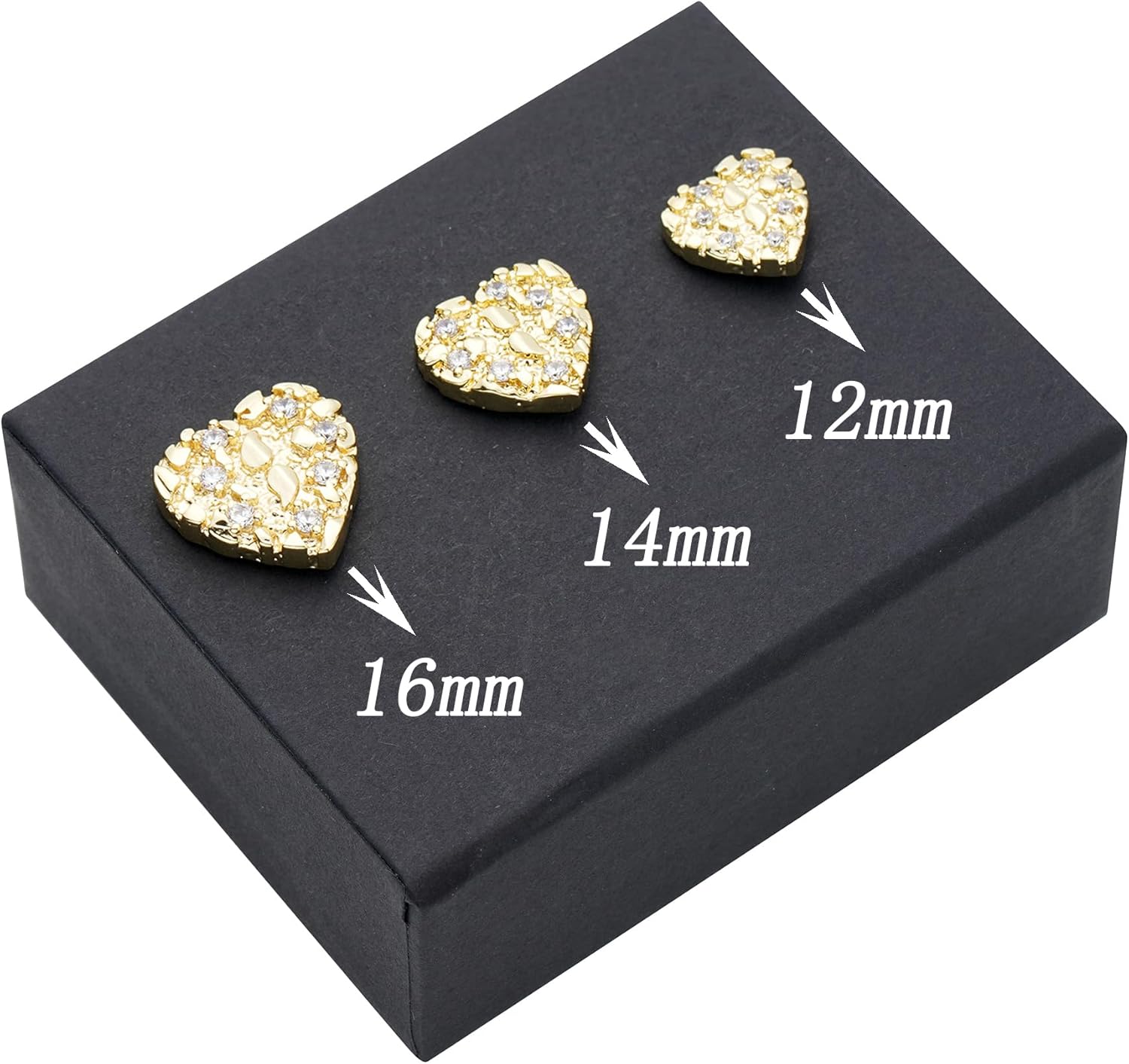 14K Gold Plated Nugget Earrings For Men,Unisex Roung Textured Cookie Nugget Stud,Cubic Zirconia Heart Shape Earrings Studs Gold - Image 4