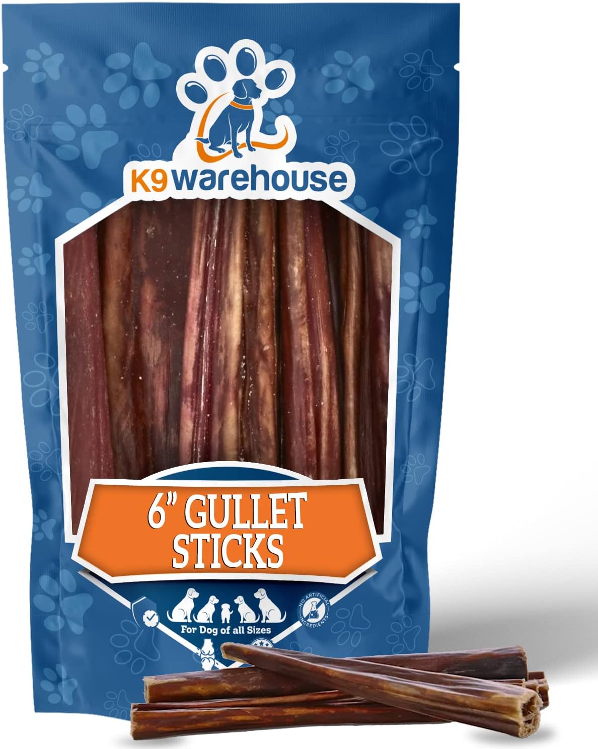 K9warehouse - 6 Inch Beef Gullet Sticks for Dogs - Packed in USA - 100% All Natural Beef Jerky Taffy Dog Treats - Beef Esophagus Dog…
