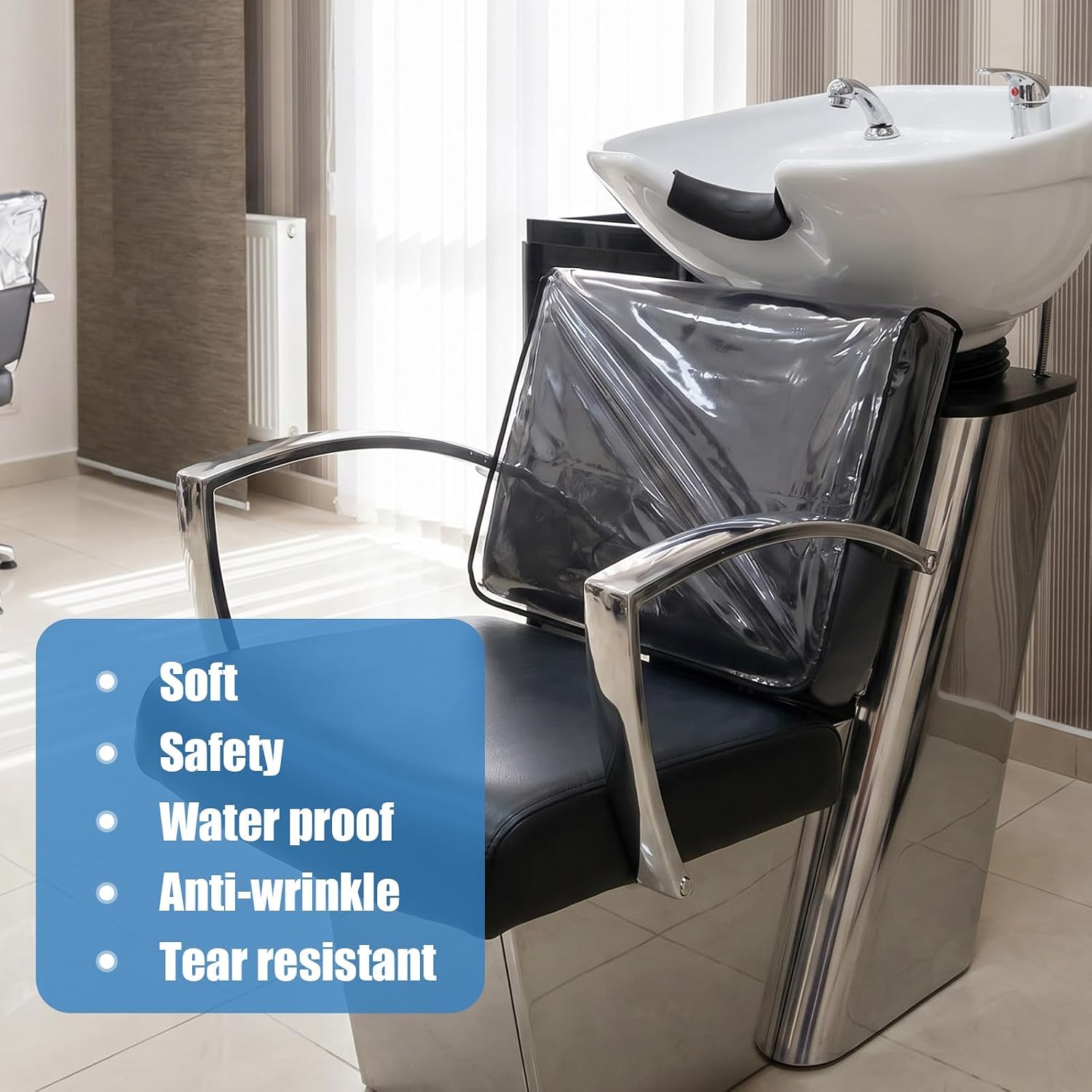 2Pcs Salon Chair Cover Clear Square Salon Chair Cover Protectors Black Edge Spa Seat Protector Reinforced Precision Stitched Sleeve Plastic Sleeve Fits Most Standard Back Protects Stains Wear