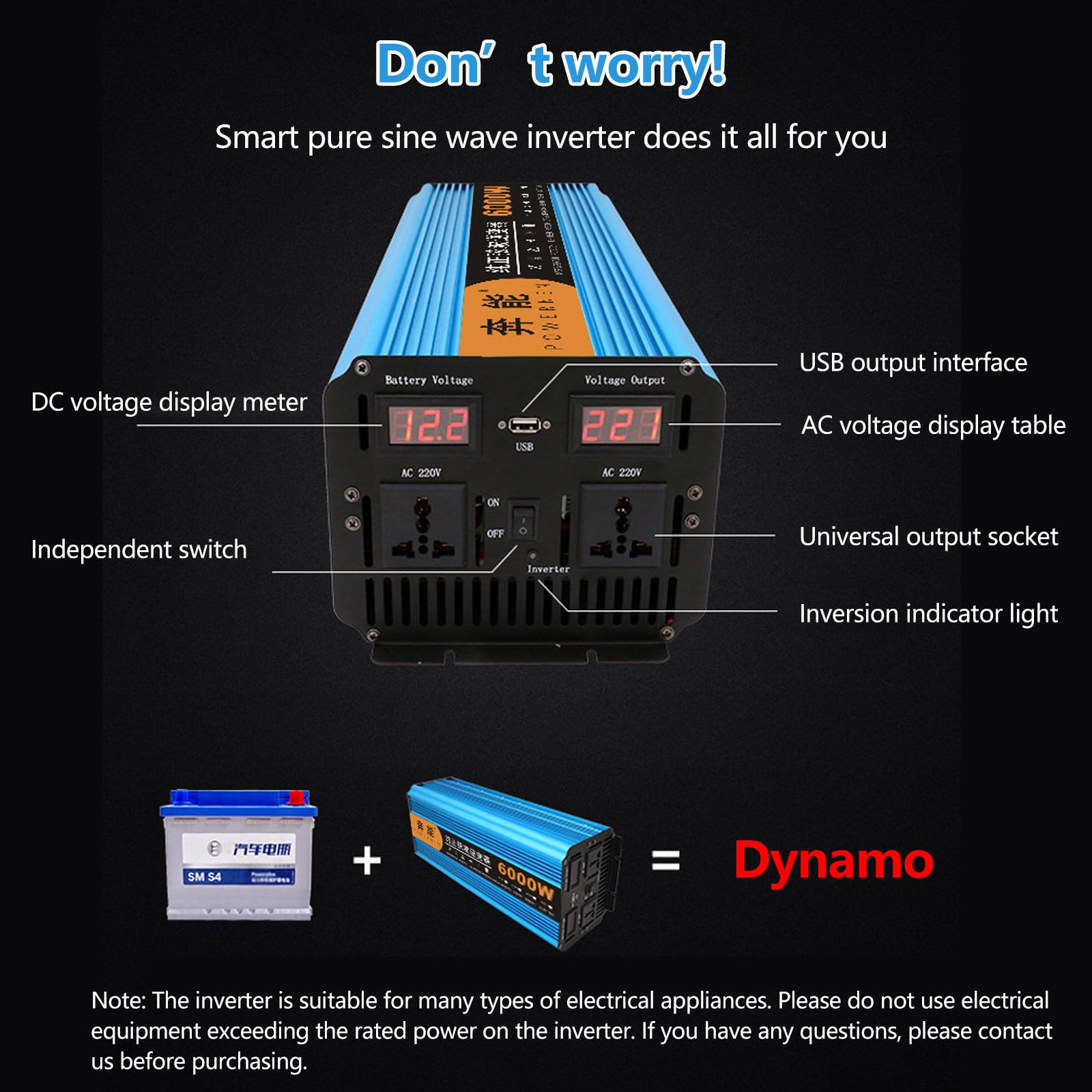3000 W 4500 W 6000 W 8000 W Przetwornica czystej fali sinusoidalnej Przetwornice mocy prądu stałego Dc 12 V/24 V na prąd przemienny 220 V-240 V Wysokowydajny falownik,3000W-24V