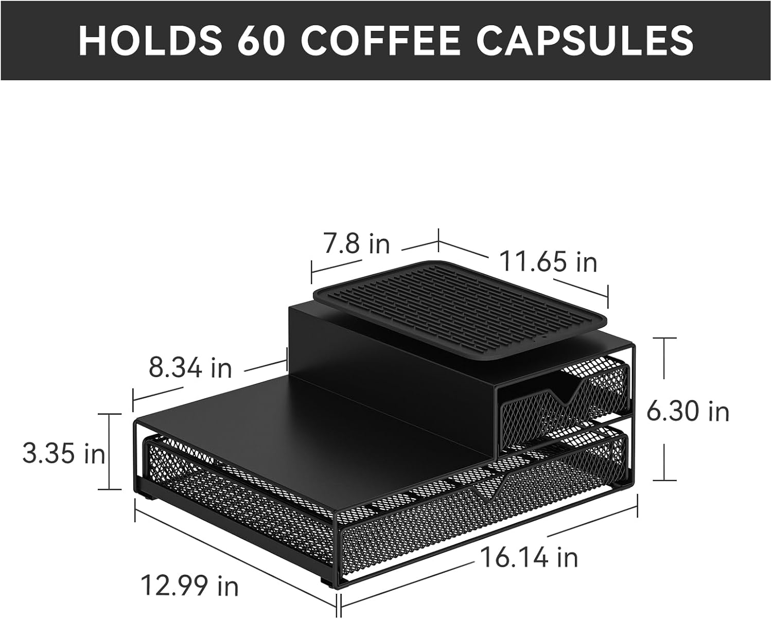K Cup Organizer for Countertop - Solid Metal 60 Coffee Pod Holder Storage Drawer, Reinforced Steel Stand Compatible with Keurig K-Cup Pods, Anti-Vibration & No-Sag Design, No Assembly Required (Black)