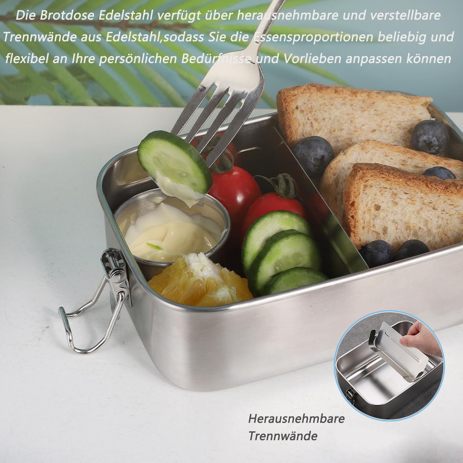Zestaw 4 pudełek na lunch ze stali nierdzewnej 304, do sałatek i pozostałych posiłków, duże pudełko na lunch ze stali nierdzewnej (550 x 2/850/1400 ml)