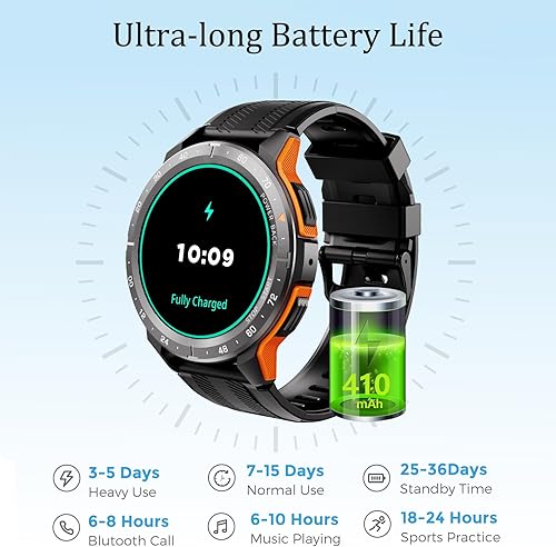 Miniatura 8 de VIRAN Relojes inteligentes militares para hombres, reloj inteligente resistente al agua 5 ATM con llamada Bluetooth (respuestallamada de marcación),