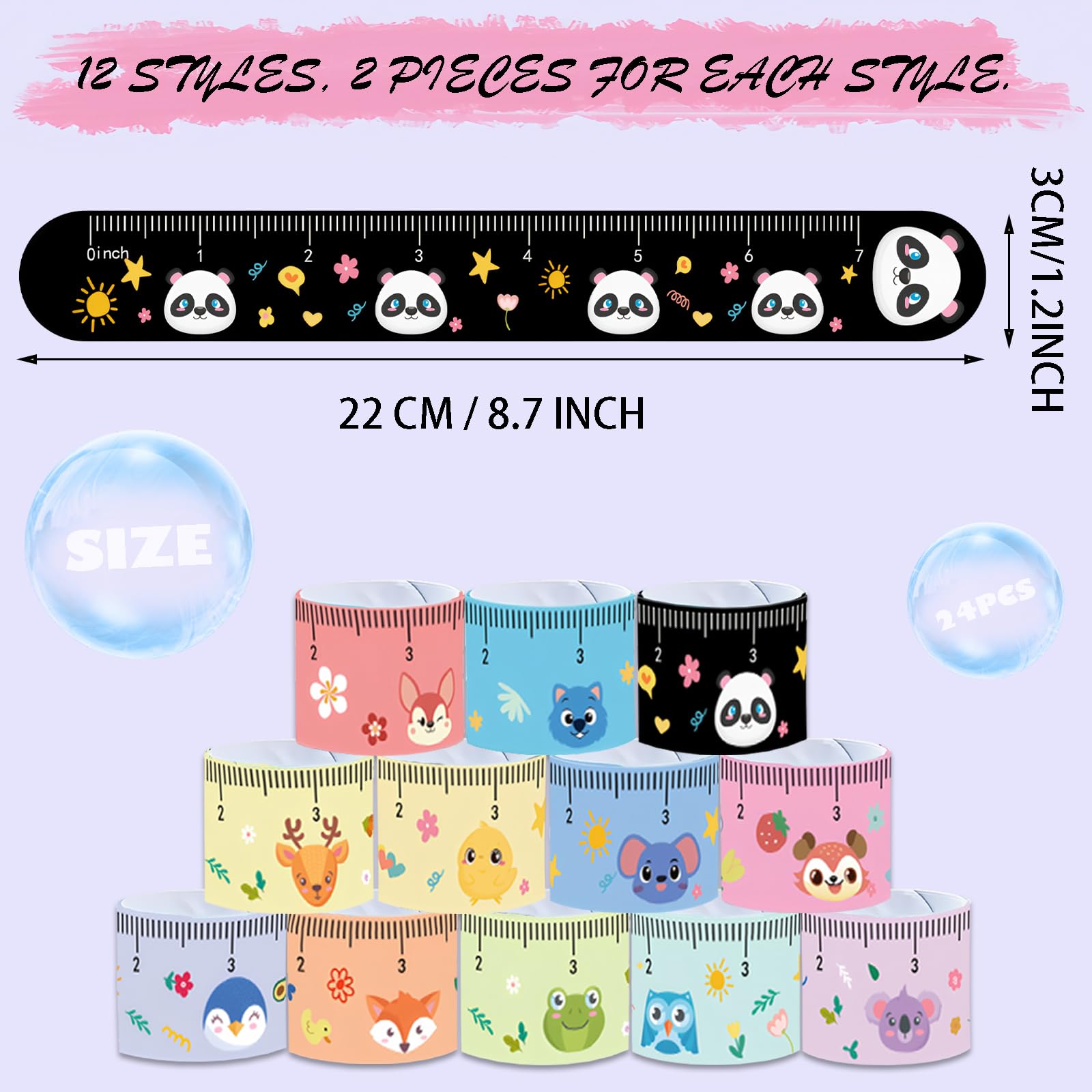 Viicoor Slap Bracelets for Kids 24PCS Ruler Style Slap Bands Party Gadget Fillers Favors, Ruler-24p, 25 cm - Image 4