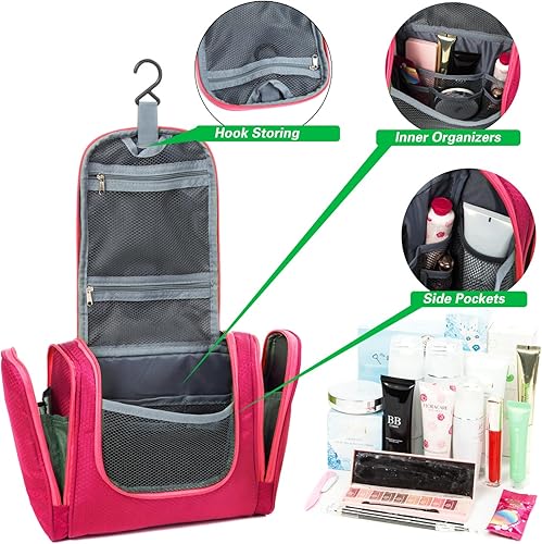 Miniatura 8 de Bolso para colgar para artículos de tocador, maquillaje y cosméticos, de viaje, para hombre y mujer, Rosado), ShowerBag-Pink