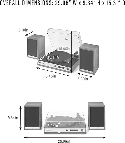 Miniatura 16 de Crosley C72 - Tocadiscos Bluetooth de 2 velocidades con transmisión por correa con altavoces de 80 W y brazo de fibra de carbono, nogal