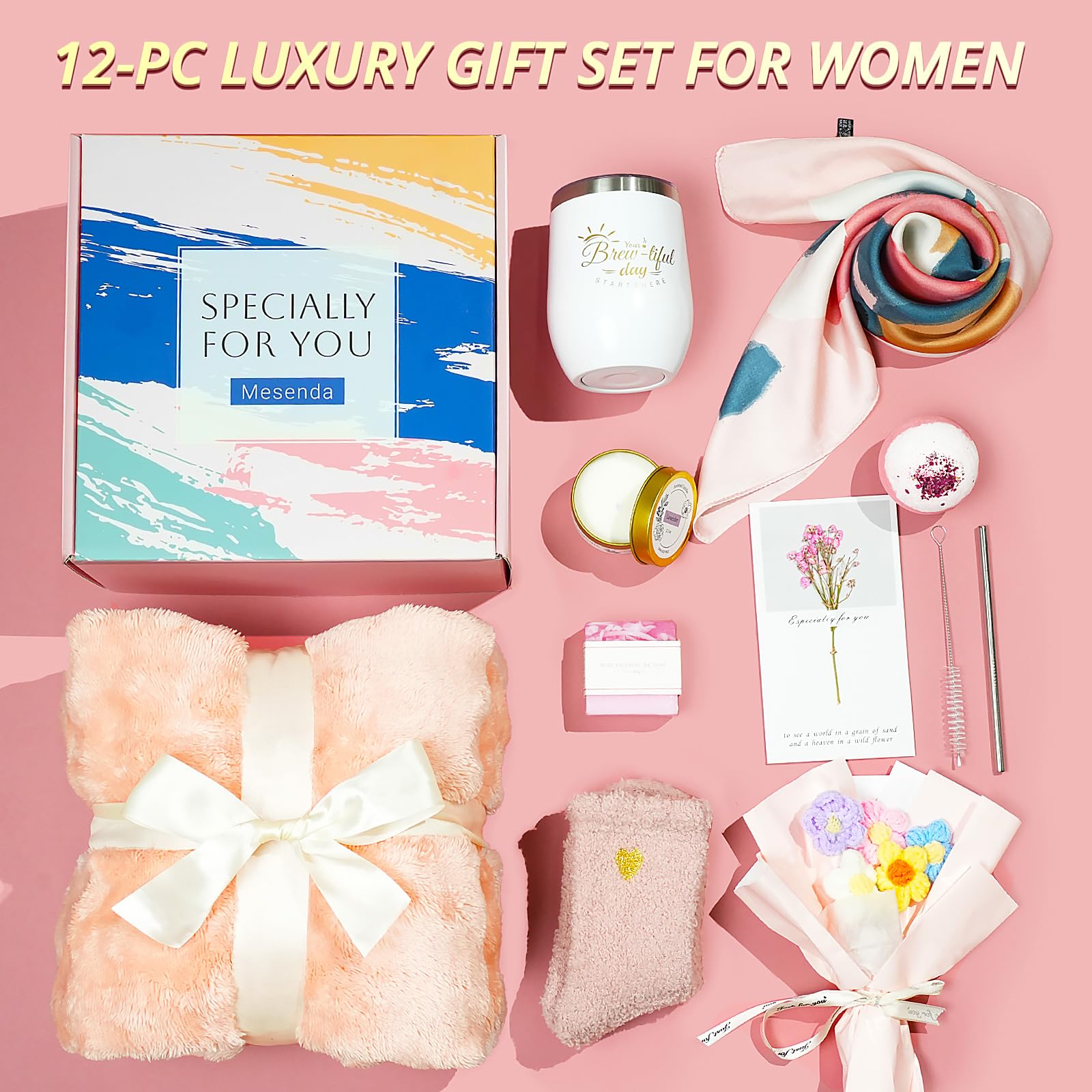 Birthday Gift Basket for Women - Happy Birthday Box for Her with Spa & Self Care Essentials, Get Well Soon Gift Basket, Surgery Care Package - Thoughtful Present for Best Friend, Mom, Sister