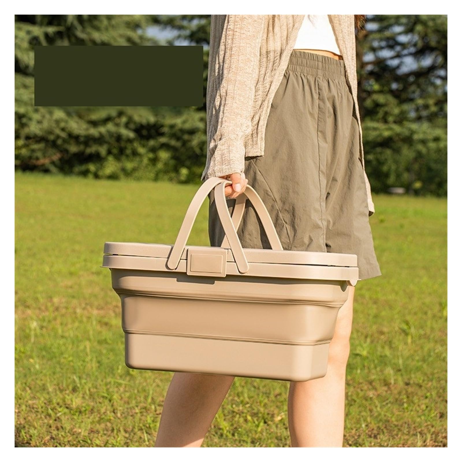 Cesta Plegable de Mano for Picnic, Almacenamiento Elementos Esenciales for Exteriores, Utensilios Cocina for Salida Primavera(Military Green Picnic Basket)