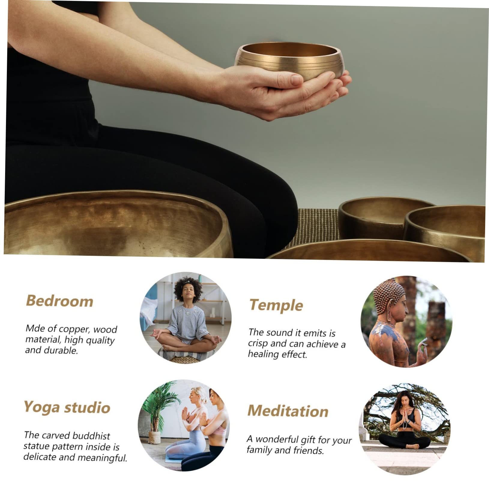 Campana Tibetana in Rame Bastoncino in Legno Set per Meditazione Yoga e Relax in Tempio e Centri Commerciali