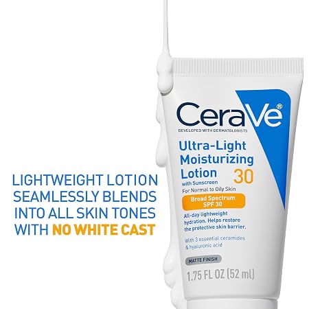 CeraVe Ultra-Light Moisturizing Lotion With SPF 30, Daily Face Moisturizer with SPF, Formulated with Hyaluronic Acid & Ceramides, Broad Spectrum SPF, Oil Free, Matte Finish, 1.7 Ounce - Image 4