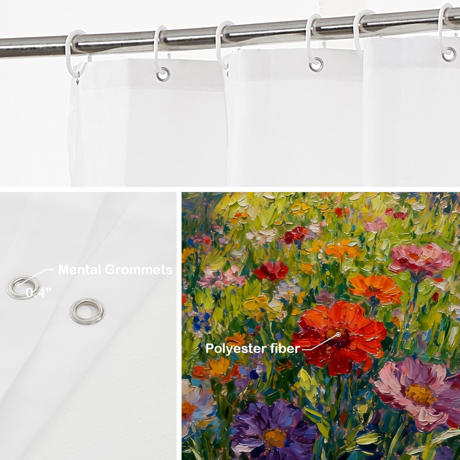 Batmerry Claude Monet Artwork Decor Shower Curtain,Garden Painting Flowers Red Poppies Bathroom Decor Polyester Fiber Plastic Rings Quick-Drying Waterproof for Bathtubs/Bathroom, 72x72 inches