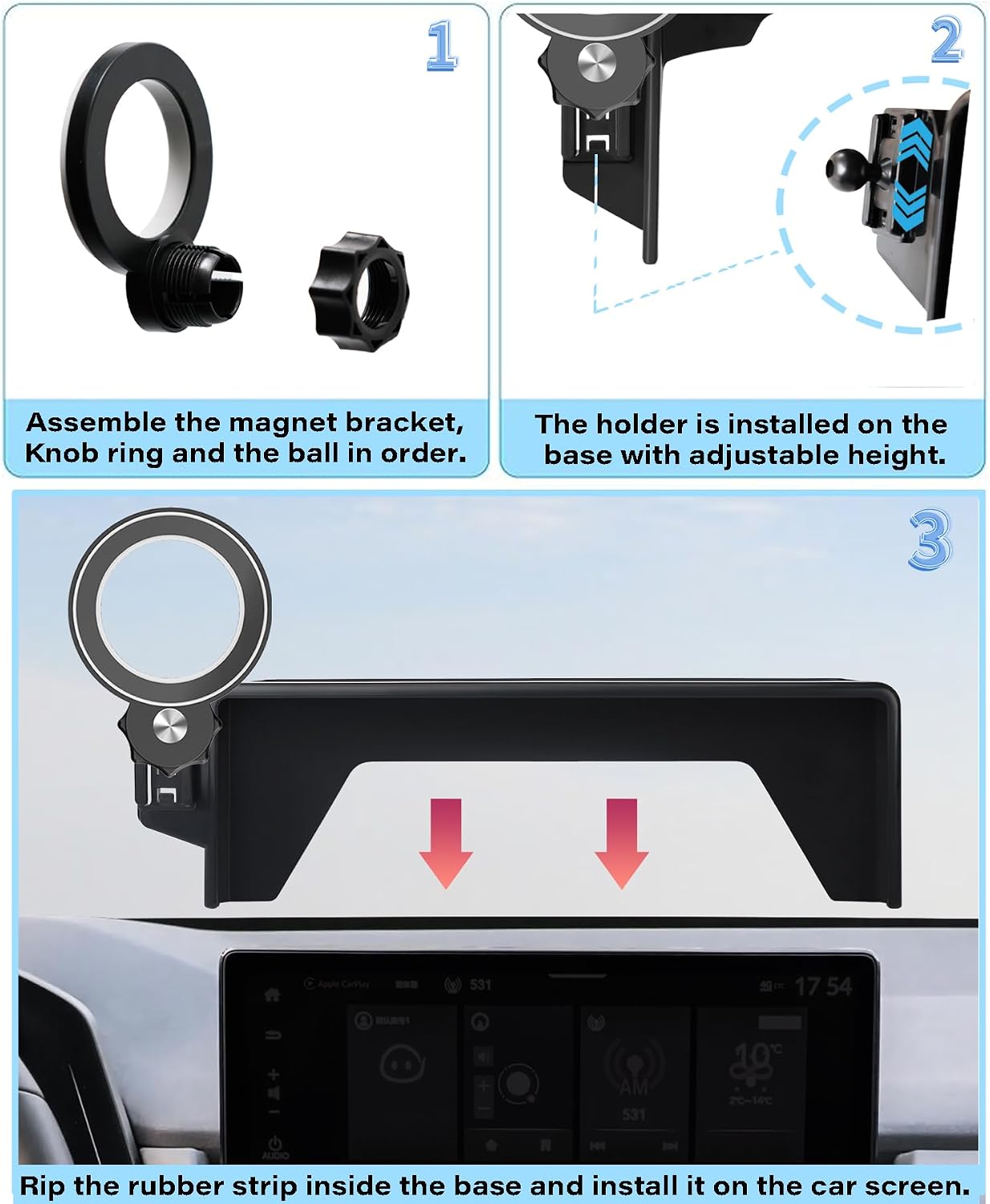 Car Phone Holder for Honda Accord 2023 2024 2025 Accessories Apply to 12.3 Inch Touch Screen Fixed Clip Magnetic Cell Phone Mount Hands-Free 360 Degree Rotation