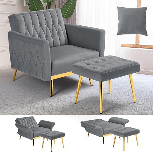 Miniatura 58 de Silla decorativa de terciopelo con reposabrazos y respaldo ajustables, sillón reclinable con botones, sillón reclinable individual con otomana y una
