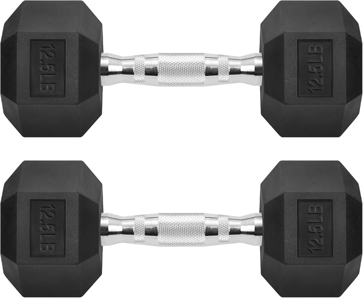 Hex Dumbbells Rubber Coated Cast Iron Hex Black Dumbbell Free Weights for Exercises