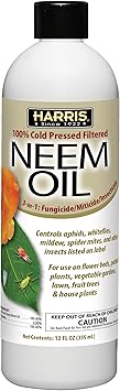 Harris Concentrated Neem Oil 100% Cold Pressed Filtered Oil Insecticide/Miticide/Fungicide, 12 oz Concentrate