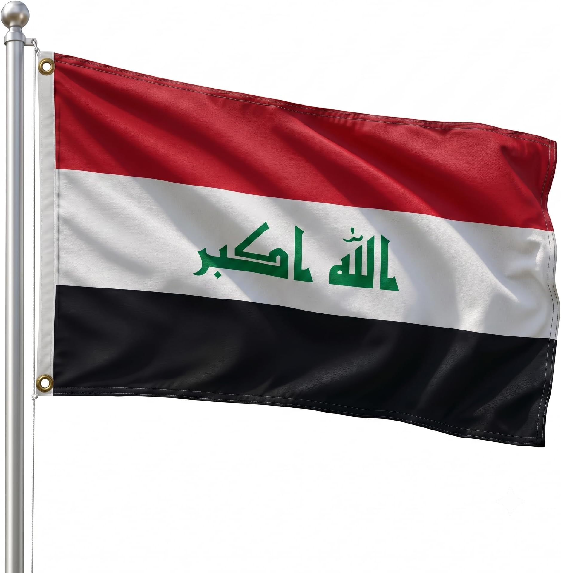 DMSE Iraq National Flag, 3ft x 5ft - Fade-Resistant Outdoor & Indoor Flag - Quad-Stitched Fly End & Heavy-Duty Brass Grommets (3ft x 5ft)