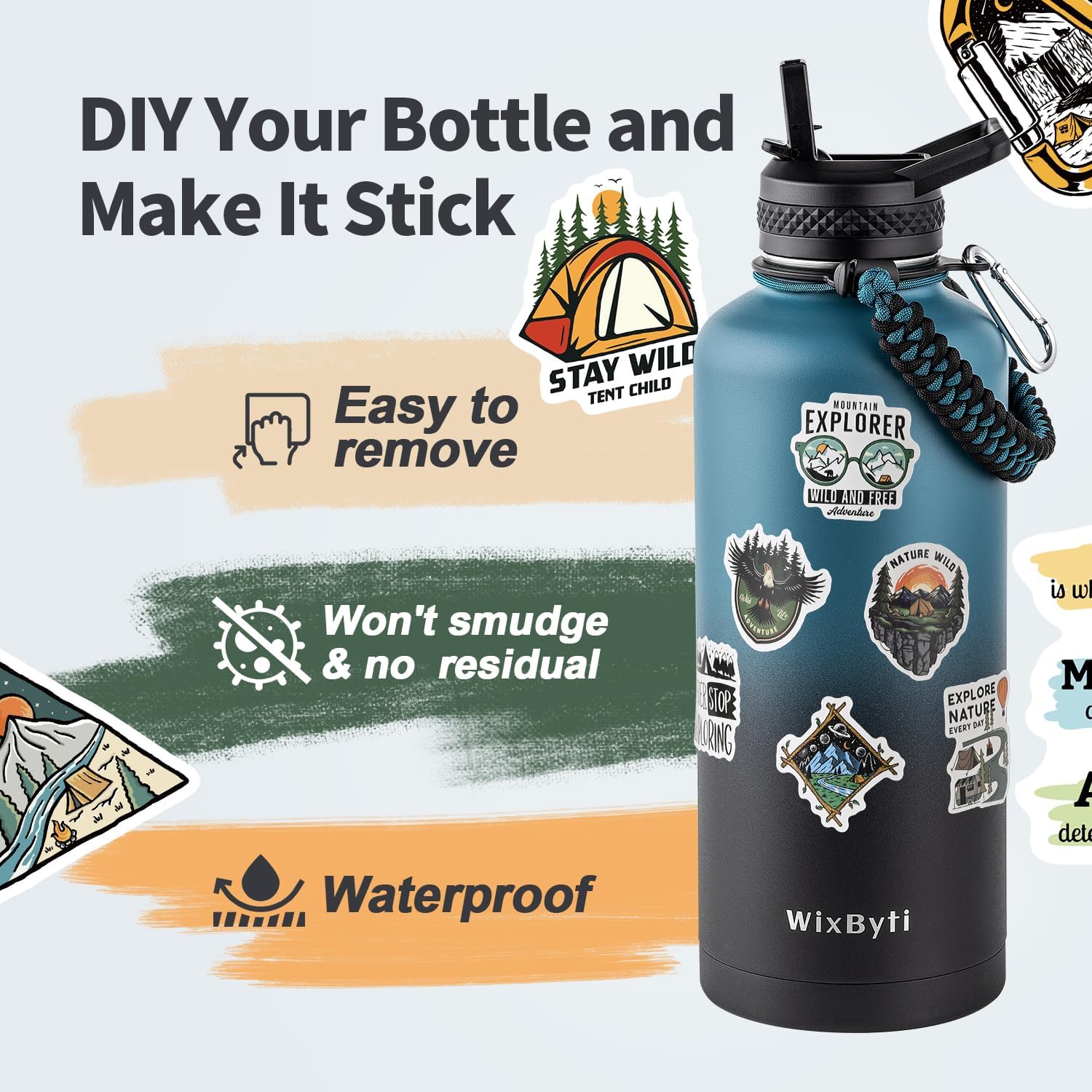 87 oz Insulated Water Bottle with Straw (Cold for 48 Hrs), Half Gallon Stainless Steel Triple Wall Vacuum Sports Water Jug, Leakproof Hydro Cup Flask with Straw Spout Lids & DIY Stickers - Image 5