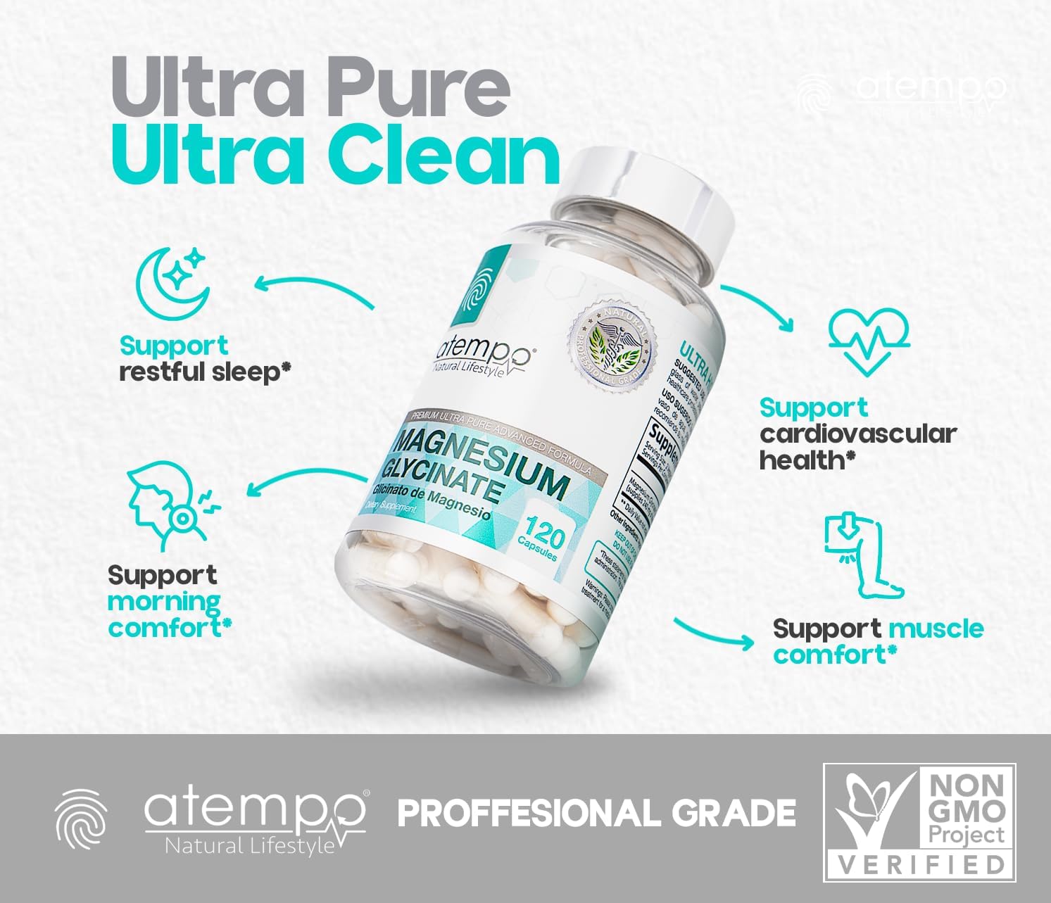 Magnesium Glycinate 1000mg Capsules – Chelated High Absorption Magnesium to Support Relaxation, Stress Relief & Muscle Comfort – Vegan, Non-GMO – 120 Capsules* - Image 4