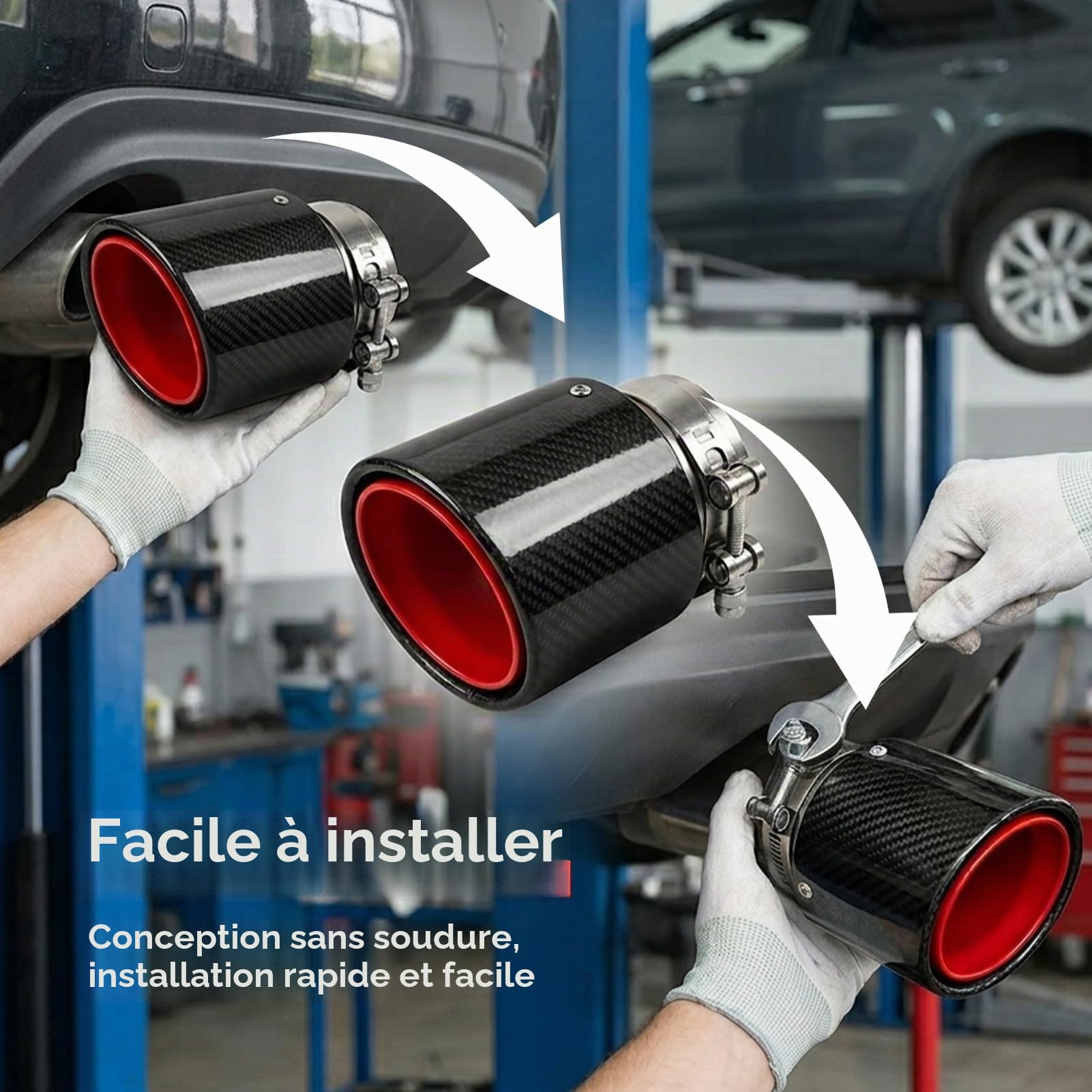 Gorge Arrière de Voiture 163mm/6,4 po, Embout D'échappement Universel en Fibre de Carbone Rouge Brillant Droit Entrée 63mm/2,5 po Sortie Simple 89mm/3,5po Embout Tube D'échappement Droit