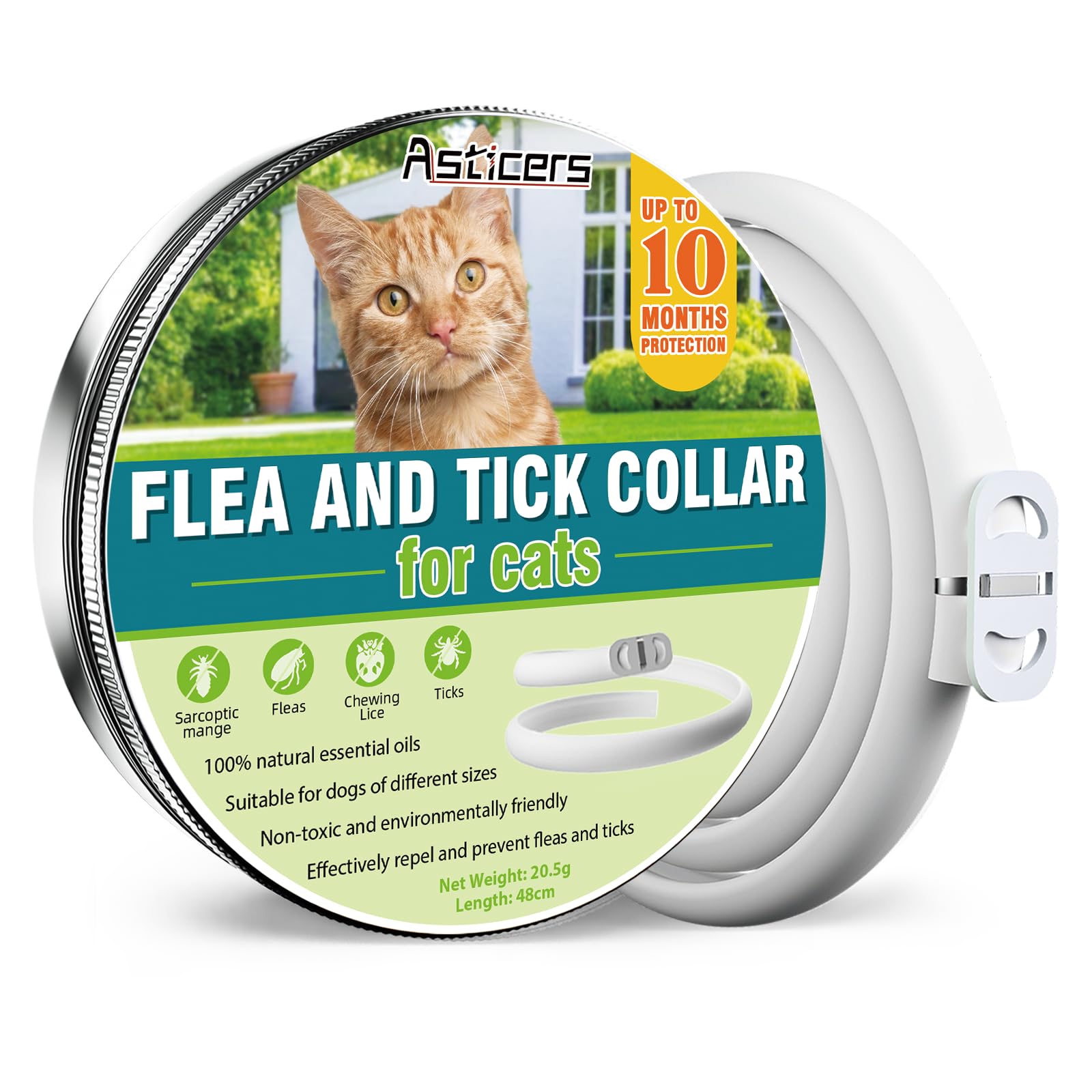 Collier Anti-puces pour Chat, Sûr Et Efficace Collier Anti Tique Chat, Fabriqué avec des Huiles Essentielles Naturelles, Adapté Aux Petits, Moyens Et Grands Chats, Efficace Pendant 10 Mois (48cm)