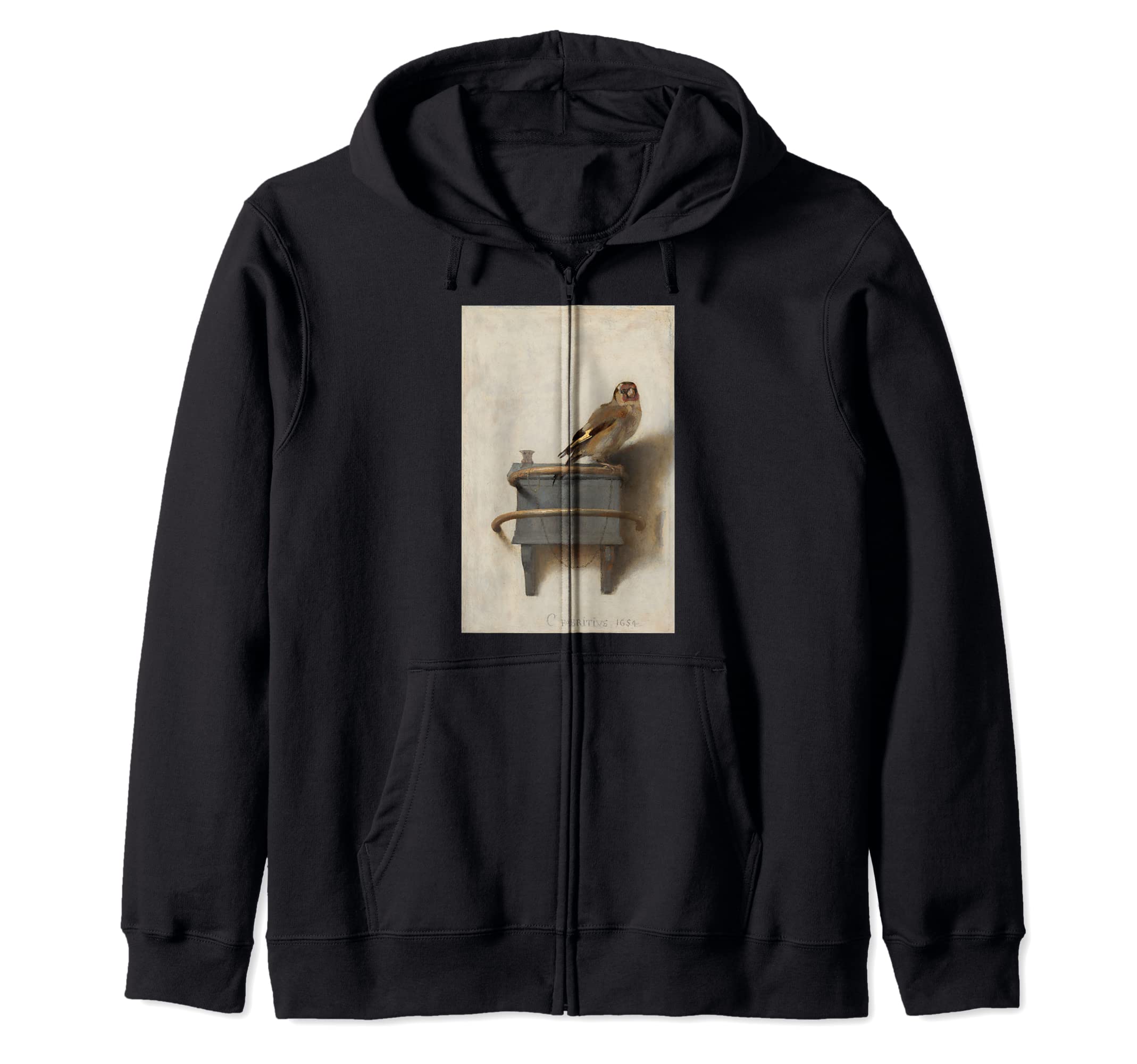 The Goldfinch by Carel Fabritius Bird Painting Fine Art Zip Hoodie