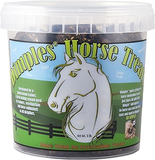 Dimples Horse Treats with Pill Dimples - 3lb Tub of USA-Made Horse Cookies with Beet Pulp - Tasty, Healthy, & Organic Treats - Equine Pill Dimples for Meds